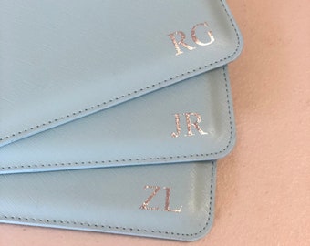 Light Blue Personalised clutch bag, monogram gift for her, Maid of Honour present, custom bridesmaid gift, customized inital pouch