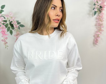 Bride Embossed Sweatshirt | Sweater for the Bride to Be | Gift for Bride Sweatshirt | Bachelorette Present | Honeymoon hen party present