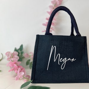 fourre-tout personnalisé bleu marine | Boîtes demoiselle d'honneur | sac à provisions réutilisable personnalisé | sacs de fête entre filles | sac cadeau personnalisé | professeur merci