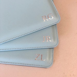 Light Blue Personalised clutch bag, monogram gift for her, Maid of Honour present, custom bridesmaid gift, customized inital pouch