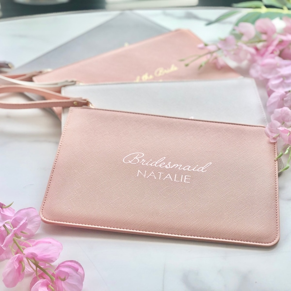 Personalised Bridesmaid gift, personalize bag, gift for bride, Maid of Honour present, custom clutch bag for Bridal Party | hen party favor