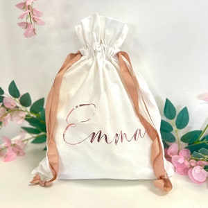 Rose Gold Personalised Luxury Stuff Bag, Bridesmaid Gift Bag, Reusable Laundry Bag, Kids Gift Bag, Bridesmaid Box Idea, Custom Gift Sack