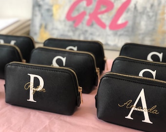 Monogram makeup bag with name | Personalised faux leather cosmetic bag | personalized soap bag | personalised gift | bridesmaid present