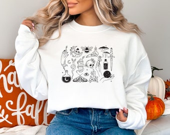 Halloween Vibes Graphic Sweater | Halloween Crewneck Sweatshirt | Halloween Shirt | Skeleton tee | Skull Halloween Tshirt, Fall Sweater Gift