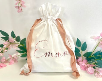 Rose Gold Personalised Luxury Stuff Bag, Bridesmaid Gift Bag, Reusable Laundry Bag, Kids Gift Bag, Bridesmaid Box Idea, Custom Gift Sack