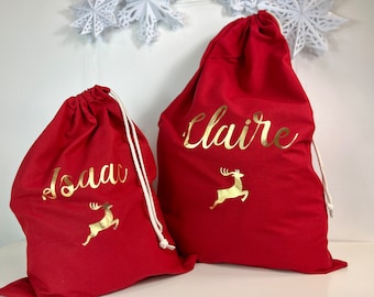 Red Personalized Santa Sacks, Custom Christmas Stocking, Christmas Gift Bags, Christmas Eve Box for Kids, Gift for her, Gift for him, Xmas