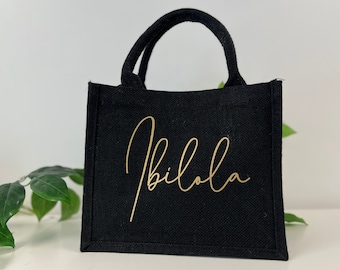 Bolso de mano personalizado negro / cajas de dama de honor / bolsa de compras reutilizable personalizada / bolsas de despedida de soltera / bolsa de regalo personalizada / regalo personalizado para ella