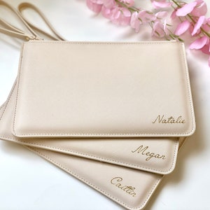 Personalised clutch bag with name Bridesmaid gift gift for bride Maid of Honour present Personalized gift for her Bachelorette Dark Cream