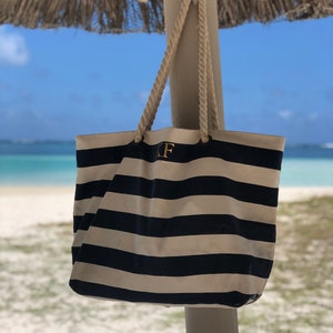 Personalised Beach Bag Striped Holiday Bag With Rope Handle ...