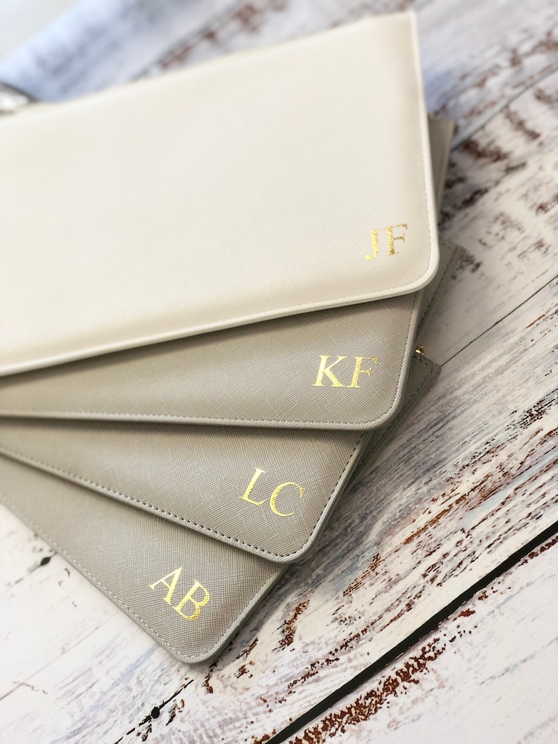 Personalised clutch bag, personalize bag, monogram gift for her, Maid of Honour present, custom bridesmaid gift customized inital pouch Grey