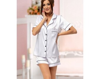 Personalised Satin Pyjamas With Piping 