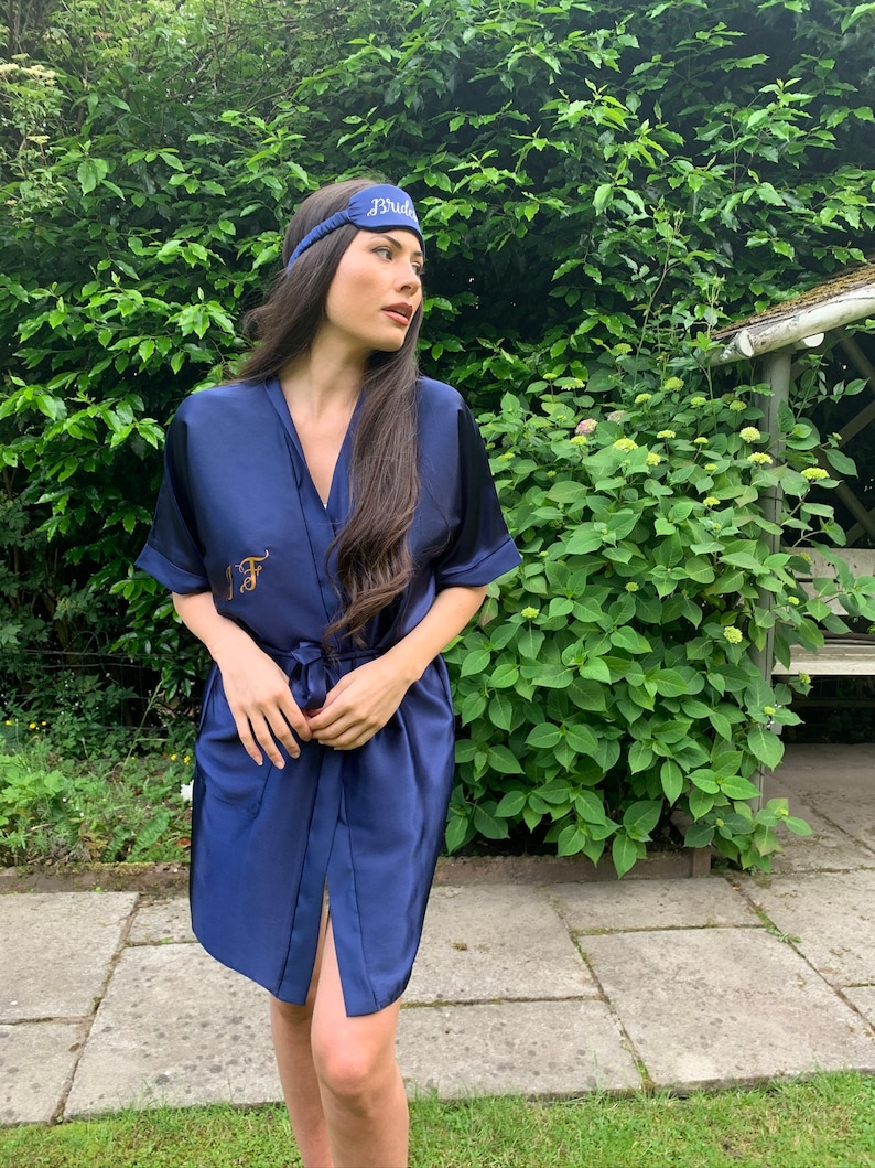 Navy blue satin personalised robes bridal party robes Etsy