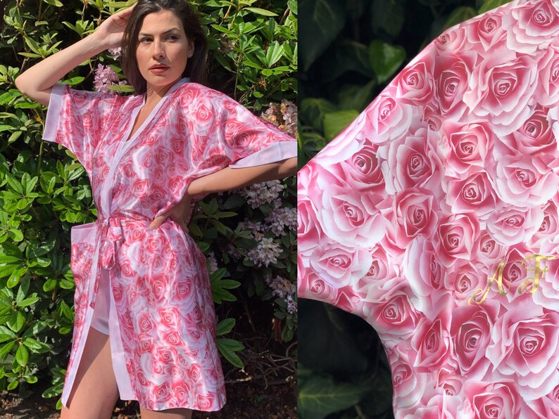Pink floral satin personalised robes bridal party robes Etsy