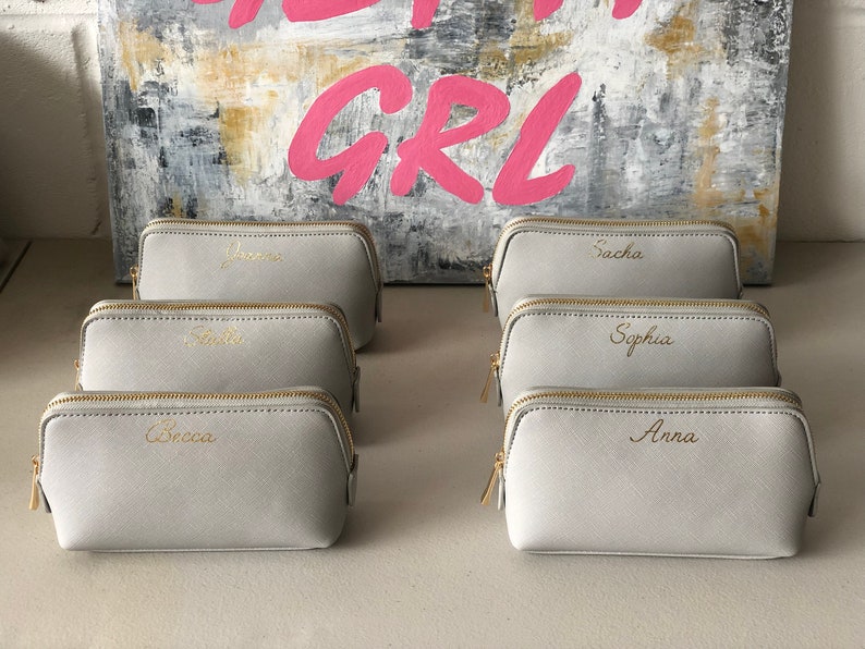 Personalised Faux Leather Cosmetic Bag With Name Monogram Etsy