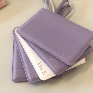 Personalised clutch bag, personalize bag, monogram gift for her, Maid of Honour present, custom bridesmaid gift customized inital pouch Lavender