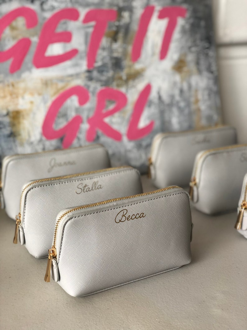 Personalised Faux Leather Cosmetic Bag With Name Monogram Etsy