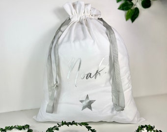 Star Personalized Santa Sacks, Custom Stockings for Christmas, Xmas Gift Bags, Christmas Eve Box Idea, Xmas gift, Personalised Baby Gift Bag