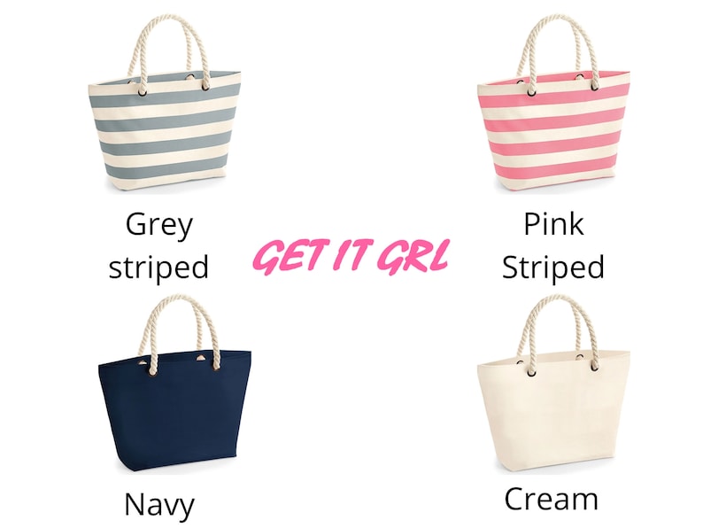 Personalised Beach Bag Striped Holiday Bag with rope handle Personalised Gift for her Nautical Beach Tote Honeymoon travel gift image 10