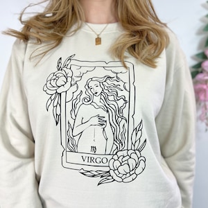 Sudadera con la carta del tarot del zodíaco / Suéteres y camisetas de otoño / Regalo para amantes del zodíaco / Regalo de Libra Virgo / Regalo de Navidad para ella / Ropa de otoño