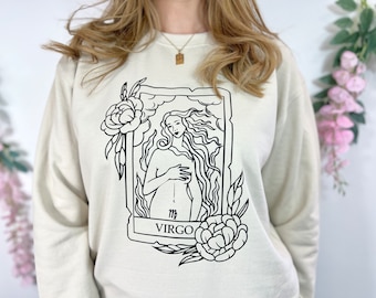 Zodiac Tarot Card Sweatshirt | Fall Sweaters and Shirts | Gift for Zodiac Lover | Libra Virgo Gift | Halloween gift for her | Fall Clothing