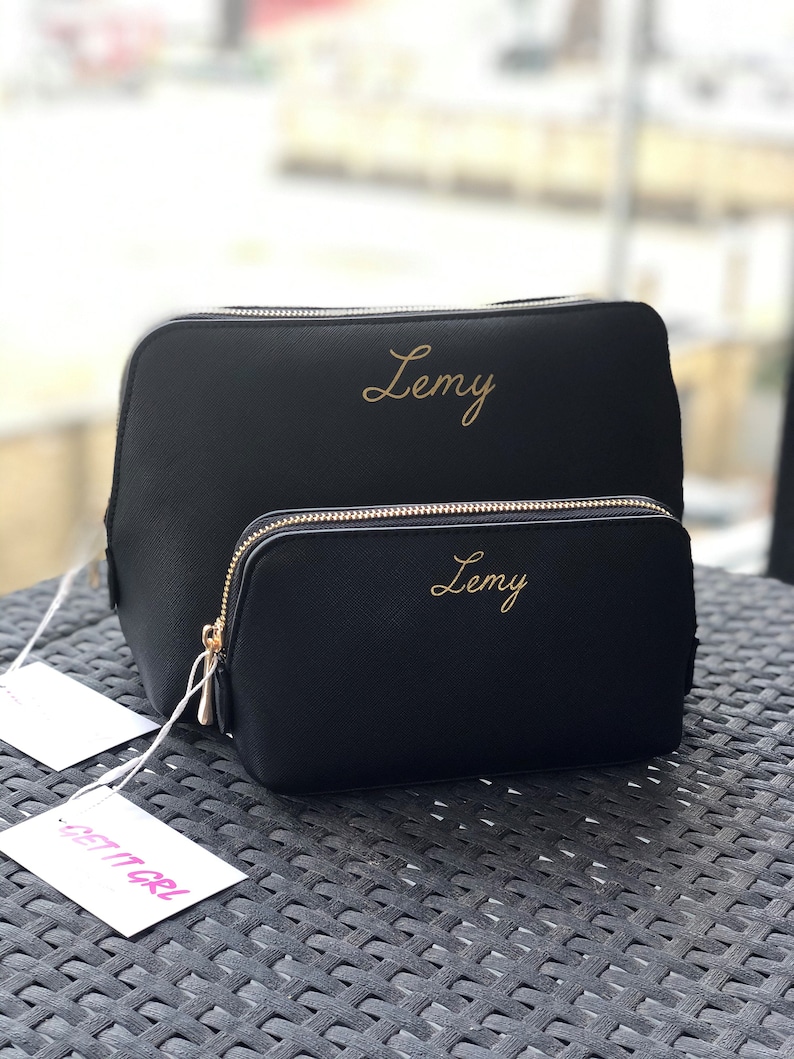 Personalised Faux Leather Cosmetic Bag With Name Monogram Etsy