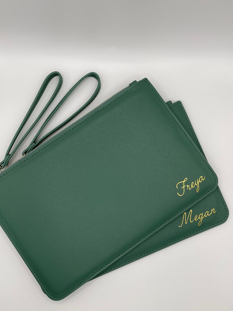Personalised clutch bag with name Bridesmaid gift gift for bride Maid of Honour present Personalized gift for her Bachelorette Sage Green