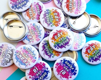 58mm Metallic LGBT Badges -  2in Button badge - LGBT - Lesbian - Gay - Bisexual - Trans - Asexual - Non binary