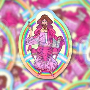 Queer Jesus Christ LGBT Gay Christian Drag Queen - Autocollants holographiques brillants sarcastiques drôles de fierté - Faits à la main