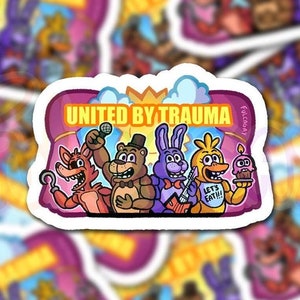 United by Trauma – FNAF Five Nights at Freddy – Videospiel – holografische glänzende Aufkleber – lustig sarkastisch – handgefertigt