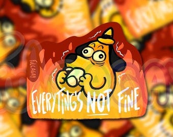 Everything’s Not Fine Meme - Autocollants brillants holographiques - Sarcastique drôle drôle - Fait à la main