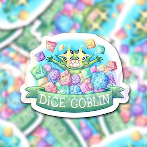 Goblin Dice D&D - Jogo de RPG de fantasia - Adesivos holográficos brilhantes - Diversão engraçada sarcástica - Feito à mão