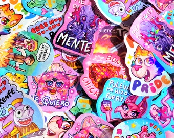 NEW!! Funny Holo Glossy Stickers Furry Furby Care Bear Kpop Trans Fanart Spanish English