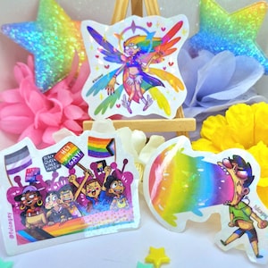 Autocollants brillants holographiques - Hey I'm Gay Webtoon Cartoon- Angel Queer / Pride March / Rainbow Blast par Fulcagay - Fait main