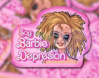 Barbie Dépression - Poupée de santé mentale - Autocollants brillants holographiques sarcastiques drôles - Faits à la main