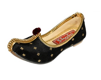 Black Punjabi Shoes Kid Jutti Handcrafted Ethnic Mojaris Gift Boy Shoe Sherwani Wedding Khussa Embroidery Soft Partywear