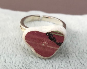 Ceramic ring, sea pottery, Pottery ring, Heart Ring, Sea Gift, Gift for her, handmade jewellery, unique jewellery.