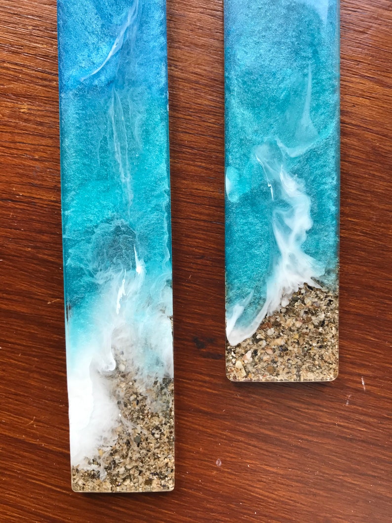 Sea and beach themed bookmarks resin bookmarks book lovers Etsy In the hoop bookmarks applique machine embroidery design