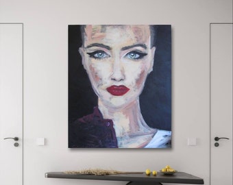 Portrait Acrylic painting Large Wall decor Personalized gift Portrait from photo One of a kind Gift idea Original artwork Minimalist art