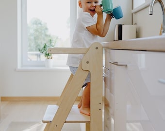 Foldable Kitchen Tower: Montessori Step Stool, Adjustable Height