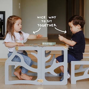 Tour de cuisine pour enfants pliable 3en1 escabeau d'apprentissage toboggan tour de meubles montessori
