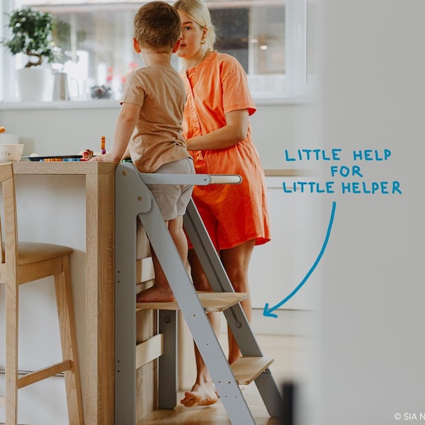 Foldable Kitchen Tower: Montessori Step Stool, Adjustable Height