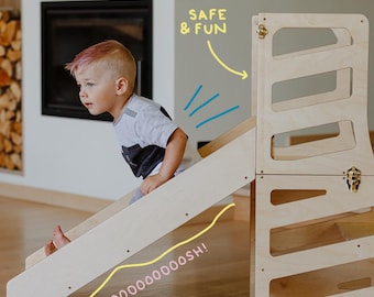 Torre de cocina WECO® Plegable 3 en 1 Aprendizaje Niños Taburete escalón Escritorio Tobogán Muebles Montessori Torre