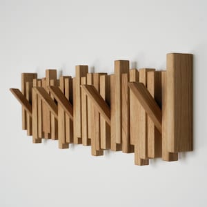 Solid Oak Coat Rack, Wall Mounted | Handmade Natural Wood Hook Rail for Hallway