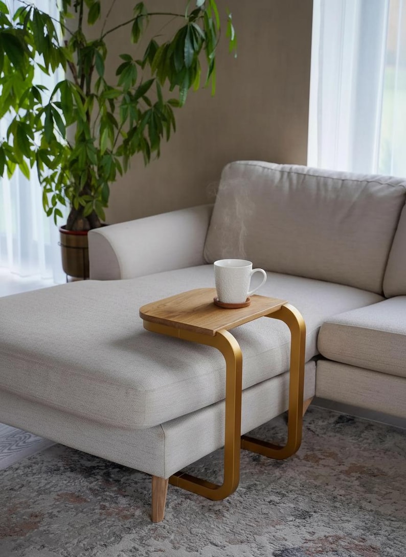 Sofa Tafel armleuning dienblad Minimalistisch Bankmeubilair Laptop- en snackblad C-vormig afbeelding 3