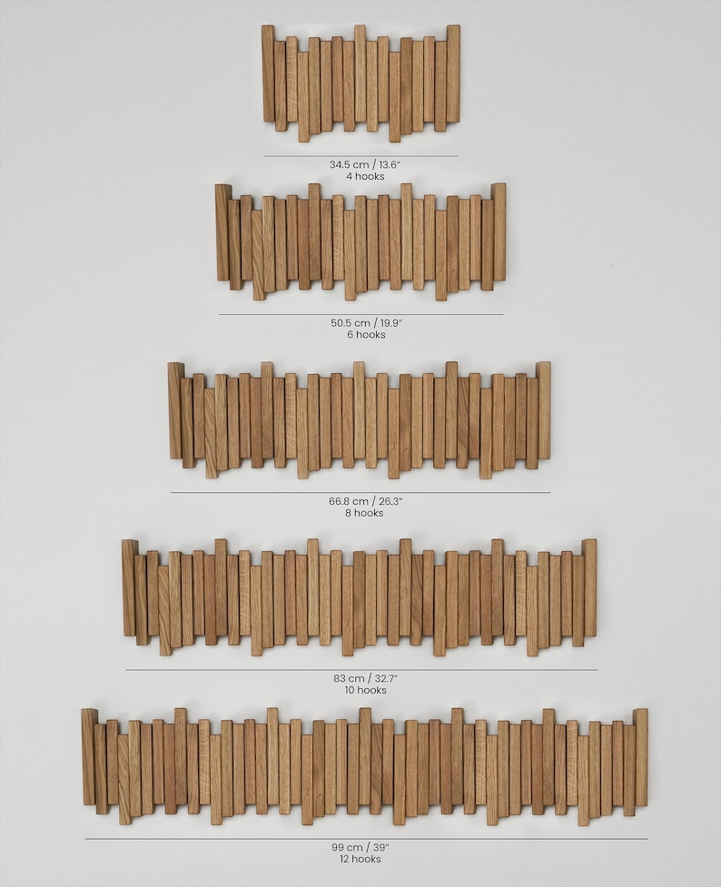 Coat Rack Wall Mounted Handmade Solid Oak Natural Wood Hook Rail for Hallway image 17