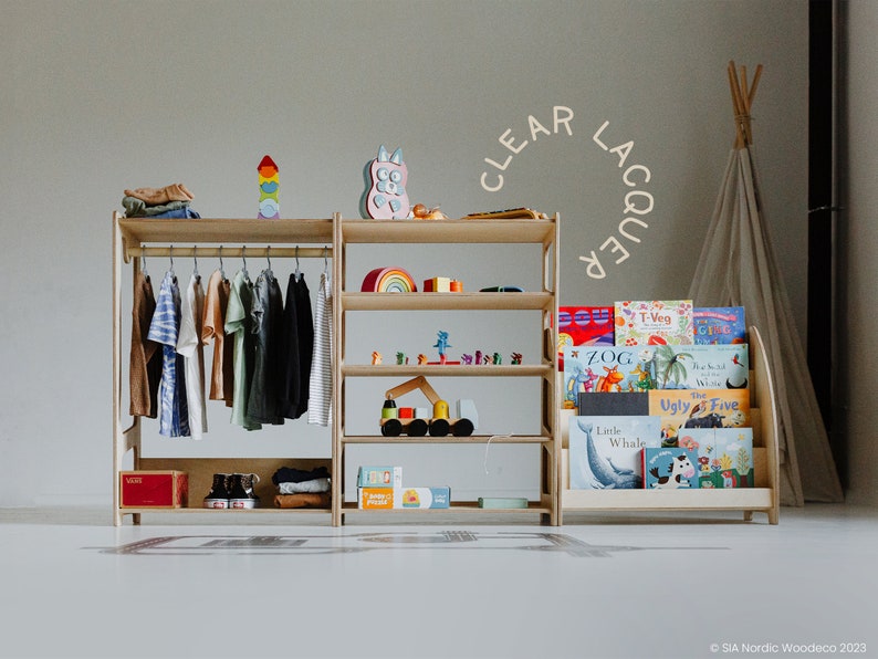 Montessori clothing rack toy shelf book shelf kids furniture wardrobe Nursery furniture Clothing + toy +book