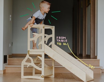 Kinderküchenturm 3in1 Lernschritt Hocker Schreibtischrutsche Montessori Möbel Helfer Turm klappbar