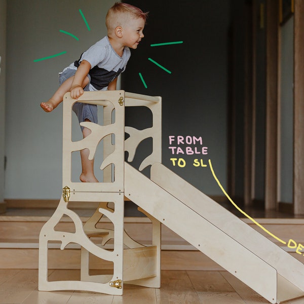 Kinderküchenturm 3in1 Lernschritt Hocker Schreibtischrutsche Montessori Möbel Helfer Turm klappbar