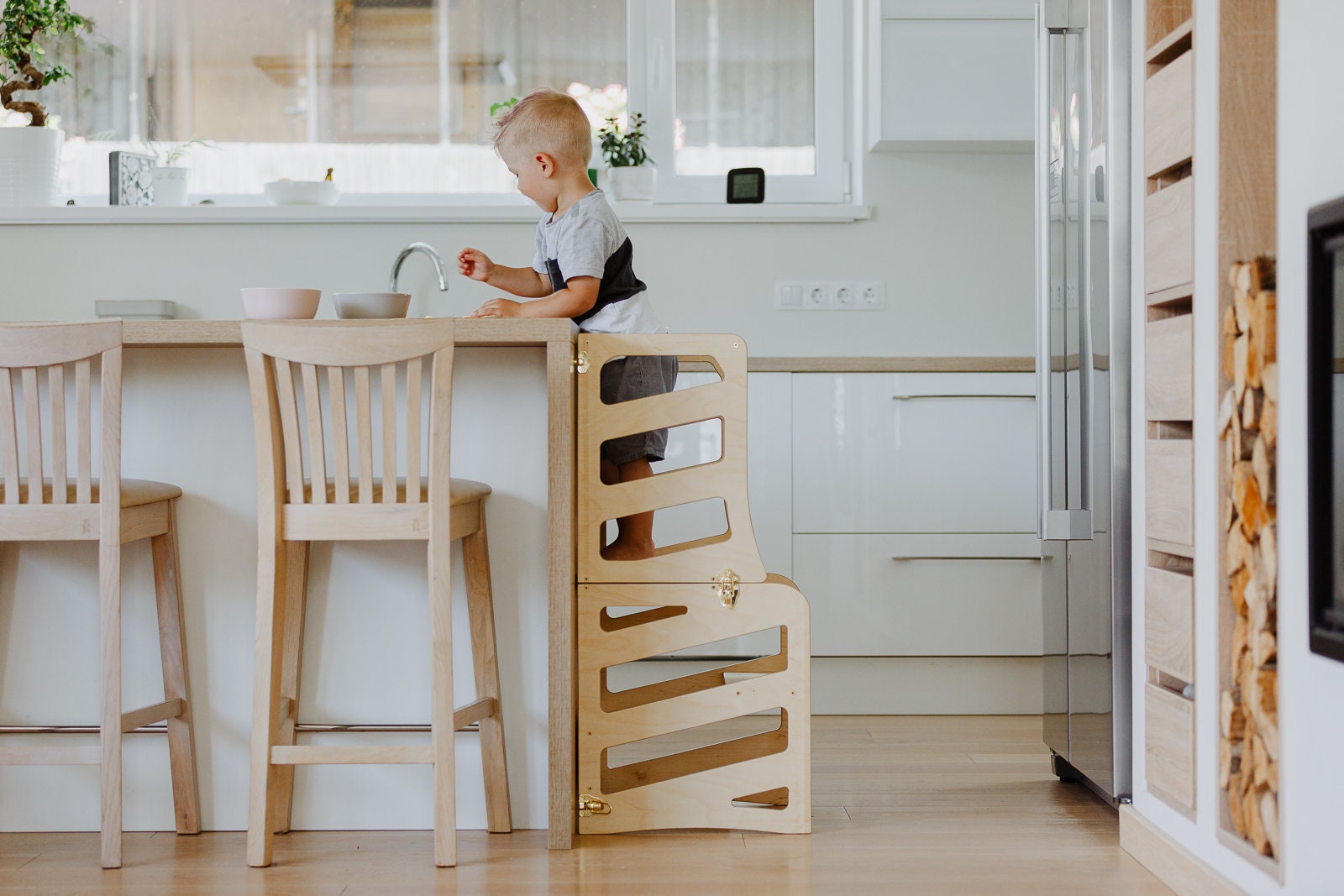 Kids Kitchen Tower 3in1 Learning Step Stool Desk Slide Montessori Furniture Helper  Tower Foldable 