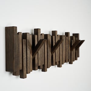 Wall Mounted Coat Rack in Solid Oak | Handmade Natural Wood Hook Rail